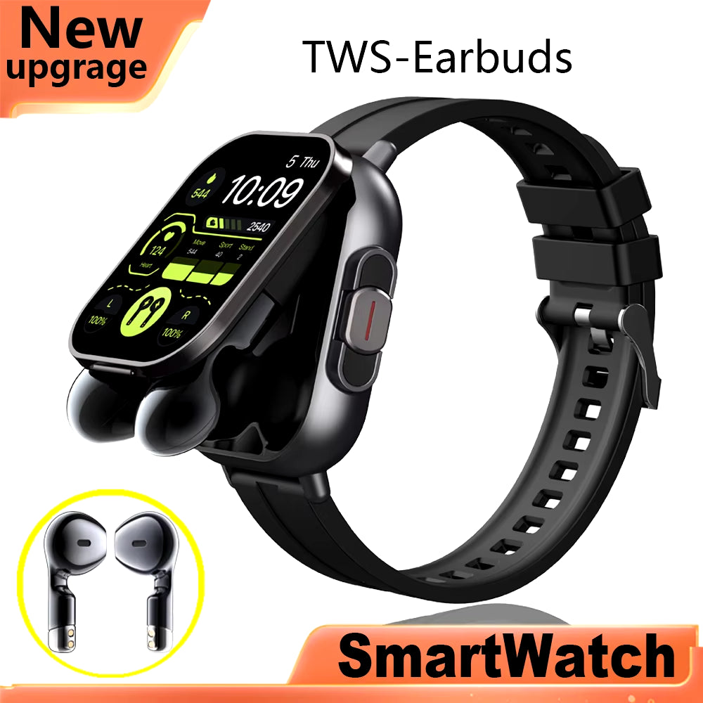 New Smart Watch Men 2 in 1 with Earbuds Heart Rate GPS Track TWS Bluetooth Earphone Monitor Play Music Sport Fitness Smartwatch
