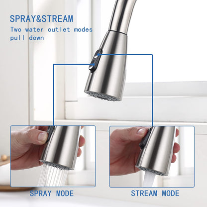 Touch on Kitchen Faucet Automatic Motion Sensor Single Handle with 2 Modes Pull down Sprayer, Brushed Nickel Sink Faucet with Fingerprints Resistant, Single Hole and 3 Hole Deck Mount,Brushed Nickel