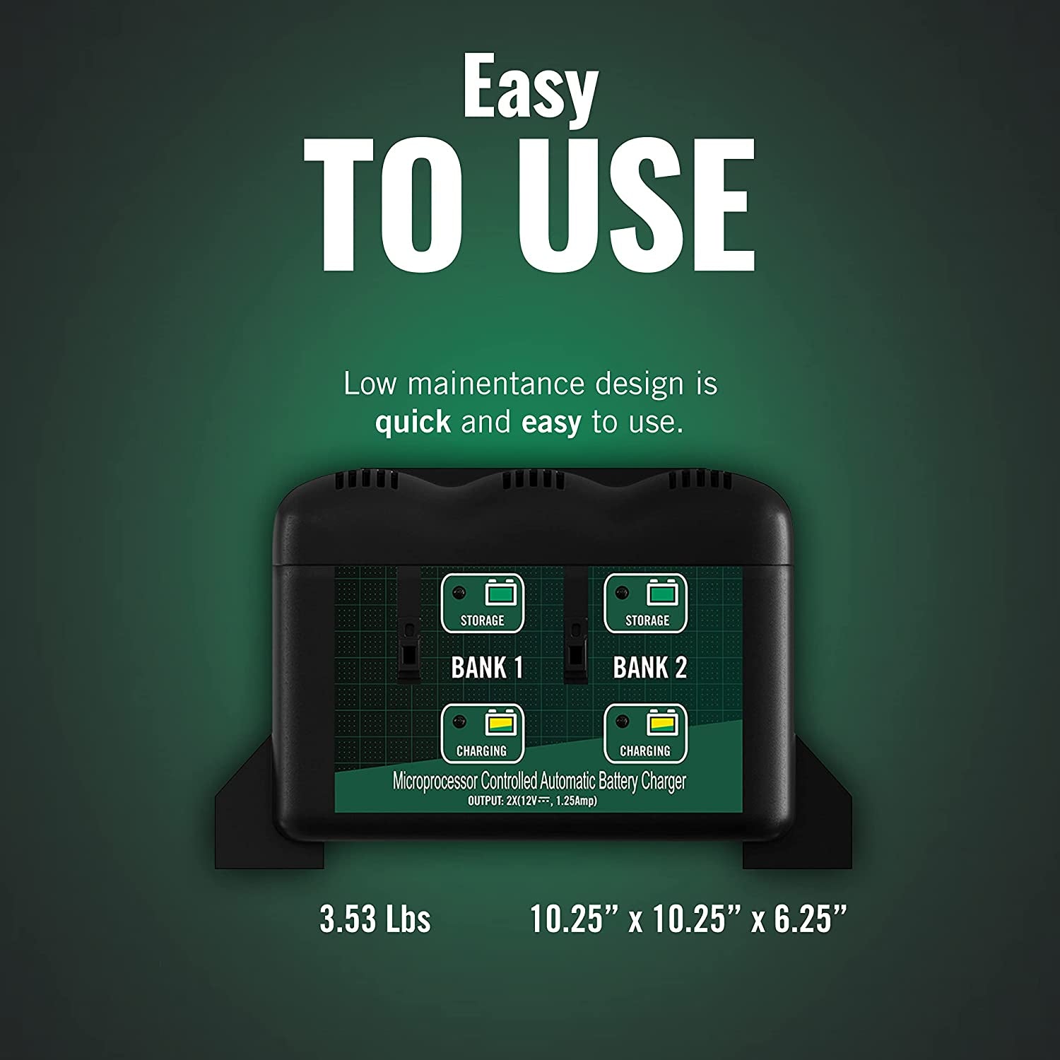 2 Bank Multibank Charger - 2.5 AMP (1.25 Amps per Bank) - Smart 12V Multi Battery Charger and Maintainer - 022-0165-DL-WH