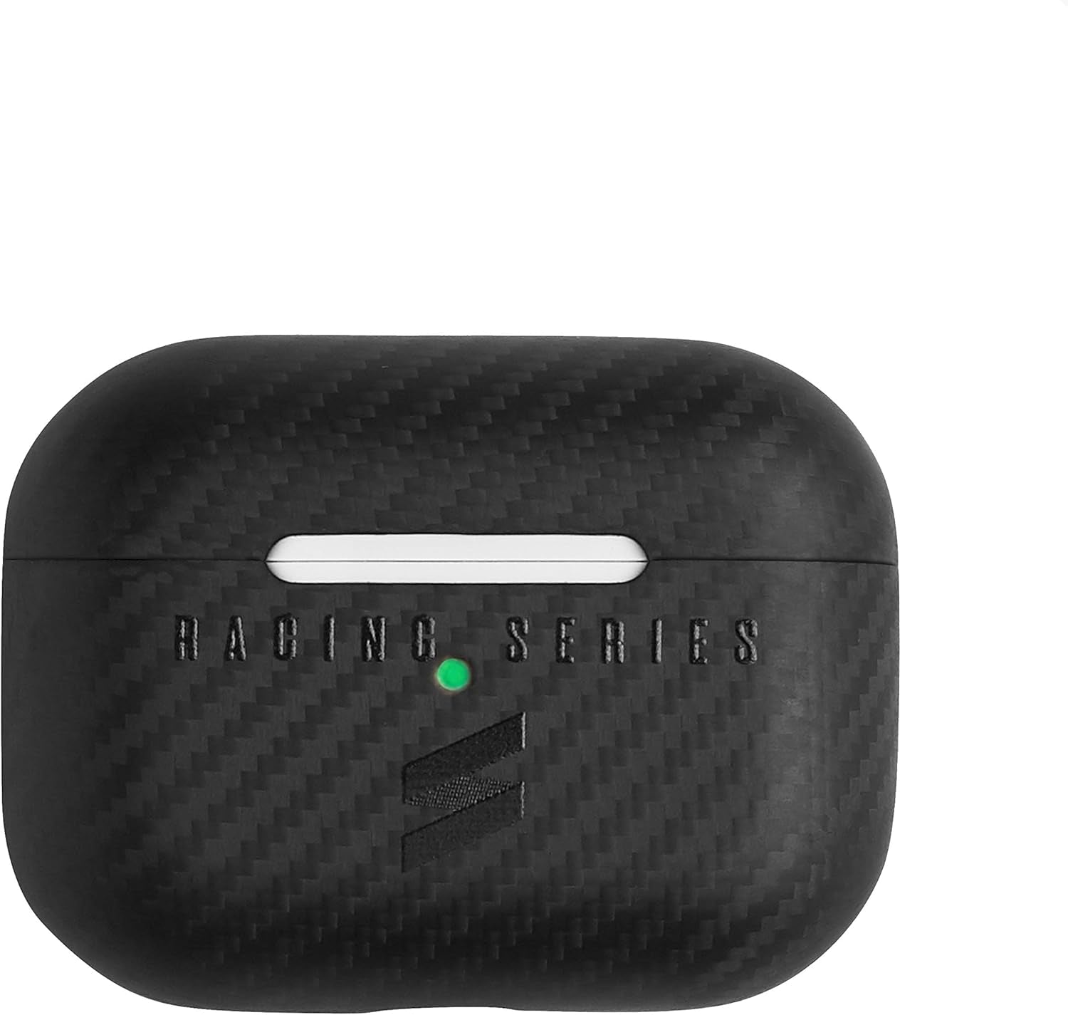 Case Compatible with Airpods Made of Genuine Carbon Fiber - Racing Series (Pro, Black)