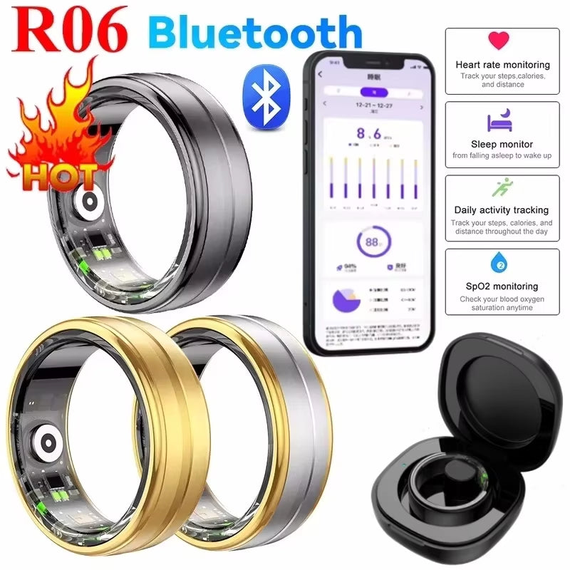 2024 R06 5ATM Waterproof Smart Ring for Men Women Heart Rate Health Monitoring 100+ Sport Modes Fitness Tracking Sport Ring