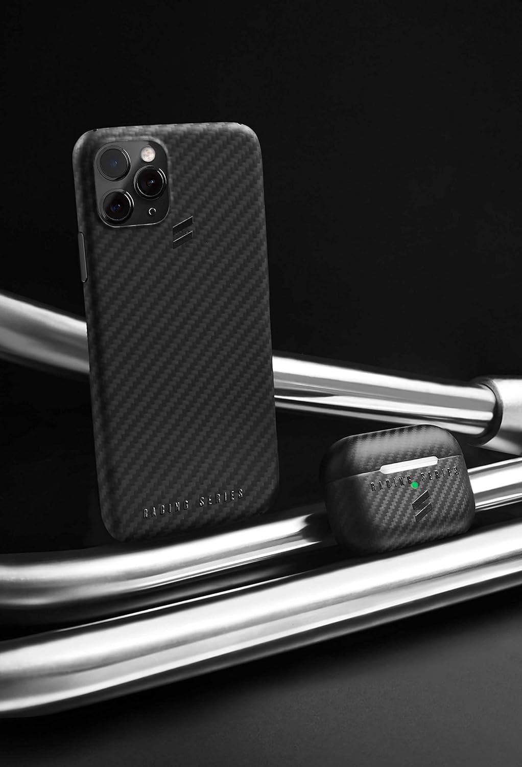 Case Compatible with Airpods Made of Genuine Carbon Fiber - Racing Series (Pro, Black)