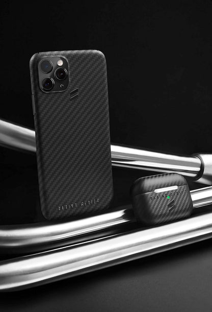 Case Compatible with Airpods Made of Genuine Carbon Fiber - Racing Series (Pro, Black)