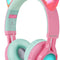 CT-7 Cat Ear Bluetooth Headphones, LED Light up Bluetooth Wireless over Ear Headphones with Microphone and Volume Control for Travel/School/Smartphones/Laptop/Pc/Tv